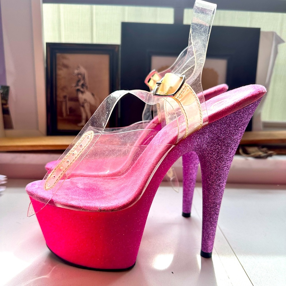 Brand new, acrylic and pink high heels